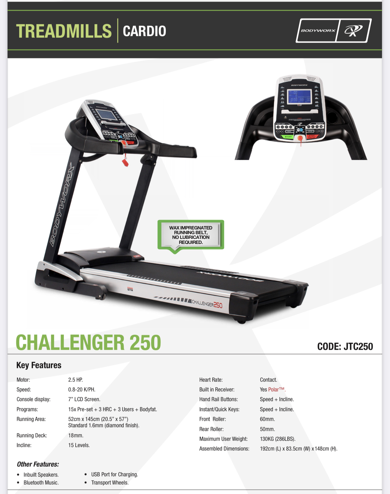 Bodyworx Challenger 250 Treadmill